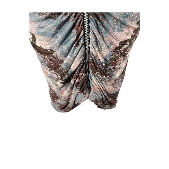 Prettylittlething Blue Snake Print Slinky Zip Front Collar Bodycon Dress Size 4 - Picture 3 of 12